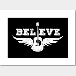 Believe Guitar Wings Dreadnought Style Acoustic Guitar Posters and Art